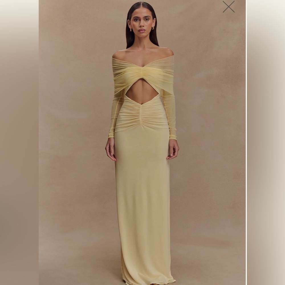Meshki Off-Shoulder Long Sleeve Dress in Cream